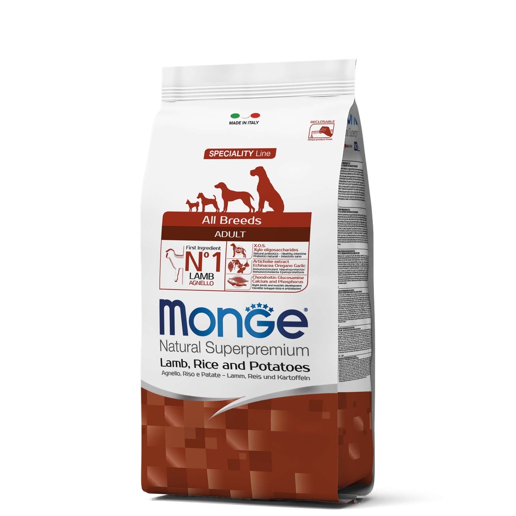 MONGE CANINE ADULTO CORDERO, ARROZ Y PAPA 2.5 KG